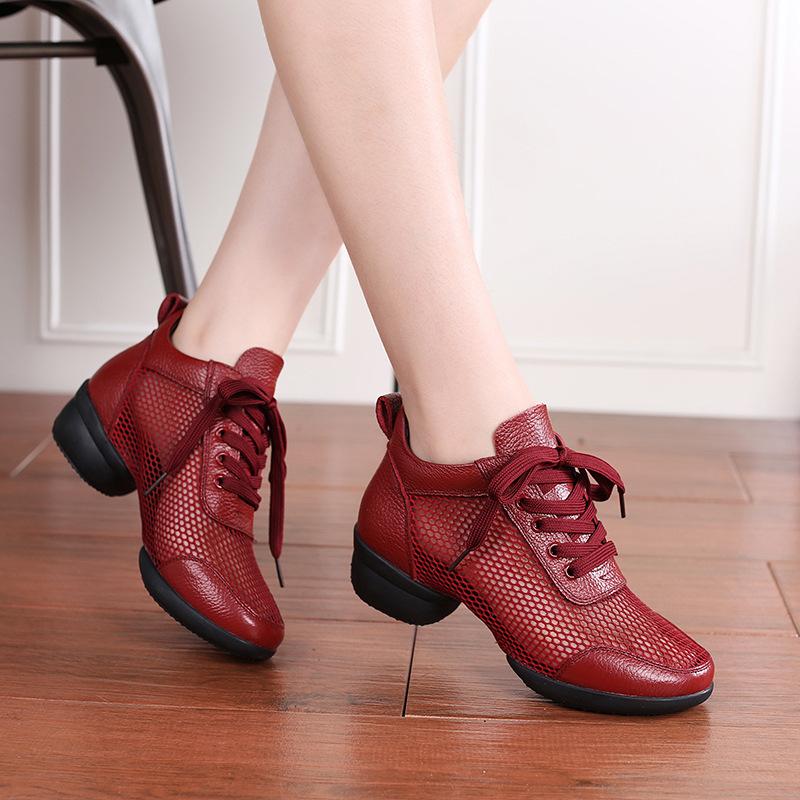 Woman Latin Jazz Ballroom Modern Dance Shoes Soft Sole Breath Genuine Leather Women Dance Shoe High Heels Ladies Dance Sneakers