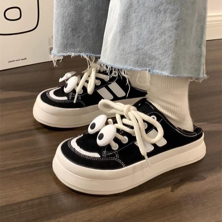 Thick-soled Big-eyed Ugly Canvas Shoes for Women, New Campus Board Shoes In the Summer and Autumn of 2024, Breathable and Versatile Casual Shoes