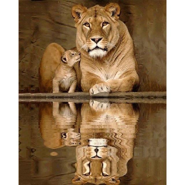 5D Алмазная картина Лев Мать и сын Набор для вышивки крестом Ручная алмазная вышивка Горный хрусталь