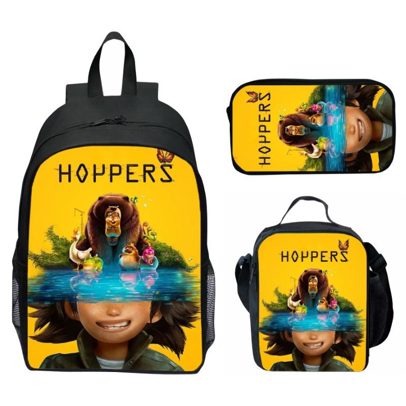Hoppers Beaver Metamorphosis Print 3-Piece Set School Backpack Lunch Bag Pencil Case Cartoon Student Set