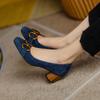 French Retro High Heels Women's New Square Head Commuter Thick Heel Single Shoes