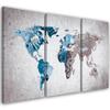 Картина из трех частей, печать на холсте, карта мира в стиле ретро, ​​бирюзовый цвет