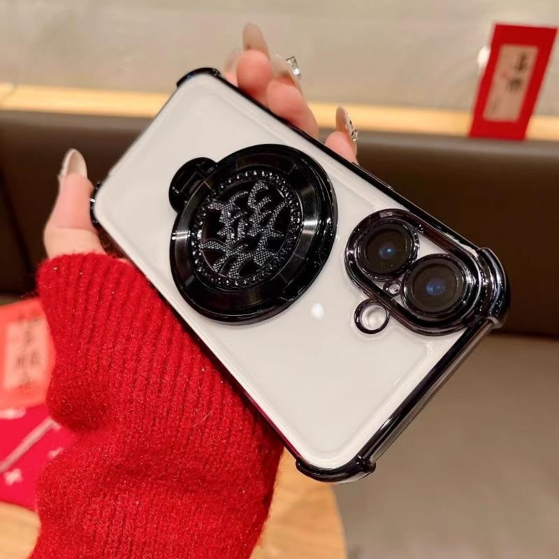 Подходит для Apple 16pro Вращающаяся Новогодняя Подставка для Волос Мобильный Чехол IPhone 15 Магнитный 14 Четыре Угла Противоударный Чехол из ТПУ