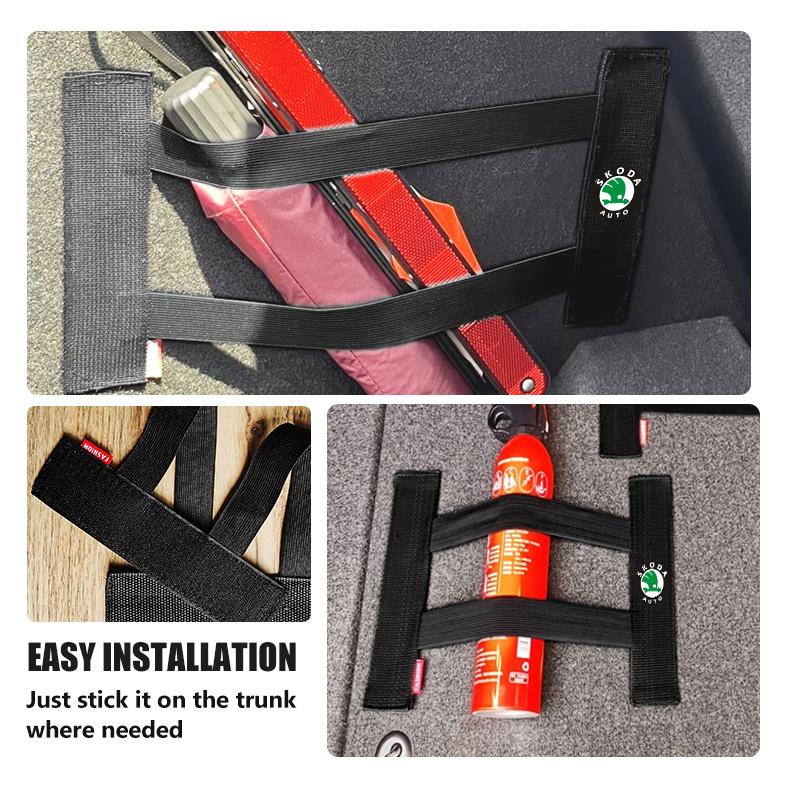 VIJT4 For Skoda Car Interior Organizer Back Rear Trunk Storage Mesh Fixed Straps Fabia 1 2 Octavia a7 RS Superb Rapid Yeti Karoq