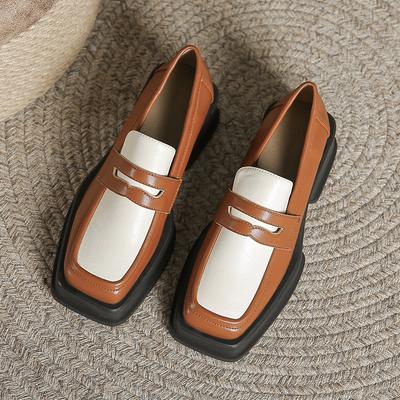 Модные туфли-лоферы на платформе и каблуке для женщин, контрастные цветные туфли-лодочки, женские кожаные туфли на толстом каблуке с застежкой Tide Golden Buckle