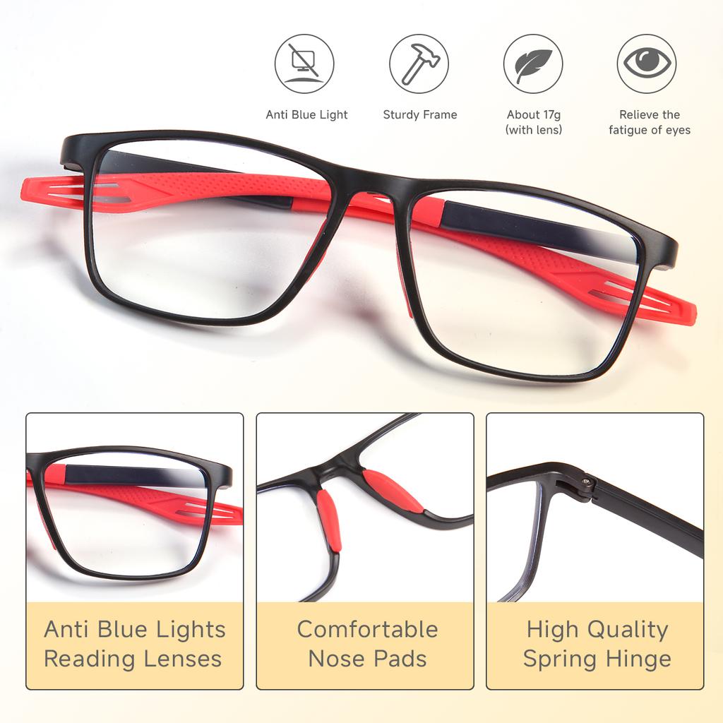 5PCS Unisex Reading Glasses Ultralight Sports High Definition Square Reading Glasses Prescription Eyeglasses Diopters +1.0 To +3