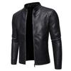 Motorbike Jacket Jacket Handsome Leather Jacket Men's Stand Collar Simple Solid Color Leather Jacket Men's Leather Jacket