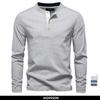 Henley Collar Button T Shirt Men Solid Color Long Sleeve Basic New Autumn Premium 100% Cotton Mens T Shirts