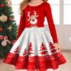 Spring Girl Casual 3D Christmas Donkey Print Round Neck Long Sleeve Dress Kid Princess Dress for Christmas