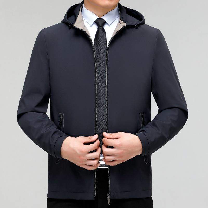 Куртка из шелка для мужчин среднего возраста, осенняя, новая, деловая, повседневная, свободная, с капюшоном, топ для папы высокого класса