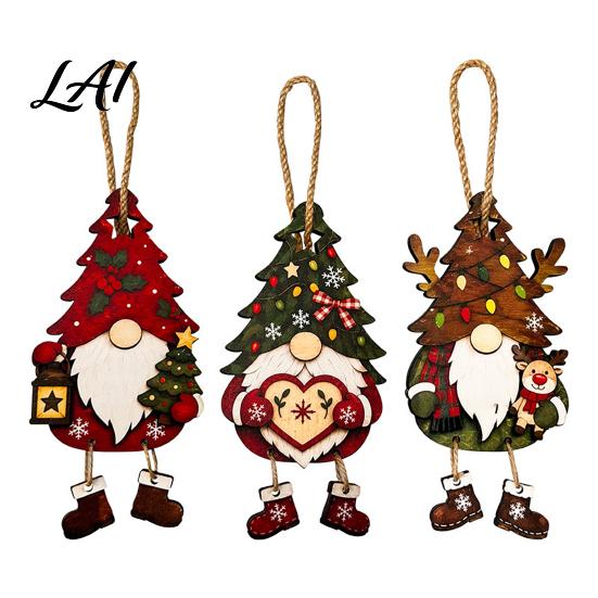 Lightweight Wooden Craft 3Pcs/Set Christmas Gnome Hanging Ornaments with Dangling Legs Wall Decoration Tree Hat Decorations for Holiday Decor