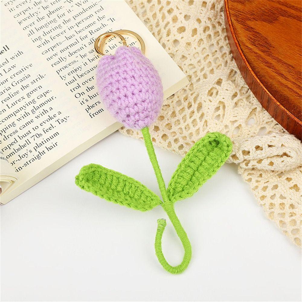 Sweet Cute Crochet Flowers Cartoon Weaved Keyrings Girl Women Knitted Keychain Car Pendant