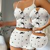 Women' Summer Cute Crop Top and Shorts with Ribbed Slim Fit Printed Suspender Ladie' S Home Casual Pajama Set
