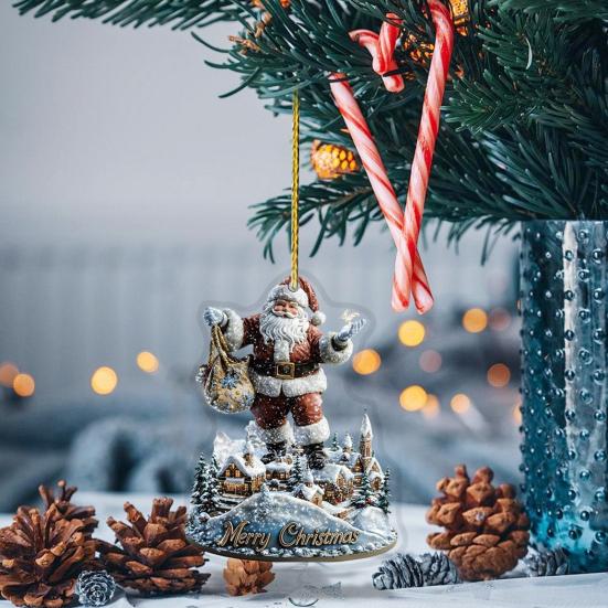 Yousheng Рождественский Снежный Деревенский Дом Украшение Бревенчатая Хижина Дерево Подвесное Украшение Акриловый Подвесной Декор Для Домашней Вечеринки Автомобильный Декор