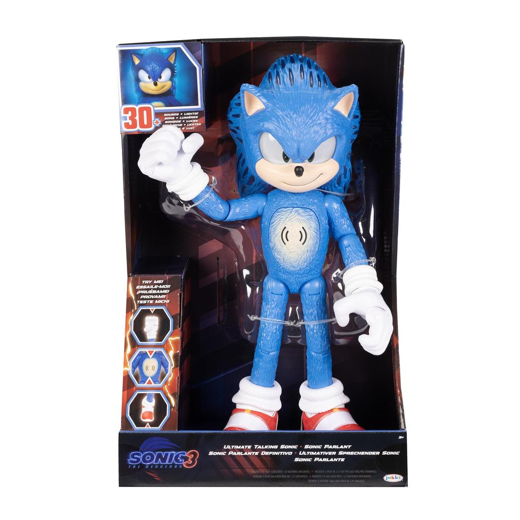 Includes Over 30 Iconic and Humorous Phrases and Sounds from the Sonic the Hedgehog 3 Ultimate Talking Sonic Figure from the Light Up Eyes and 12-inch