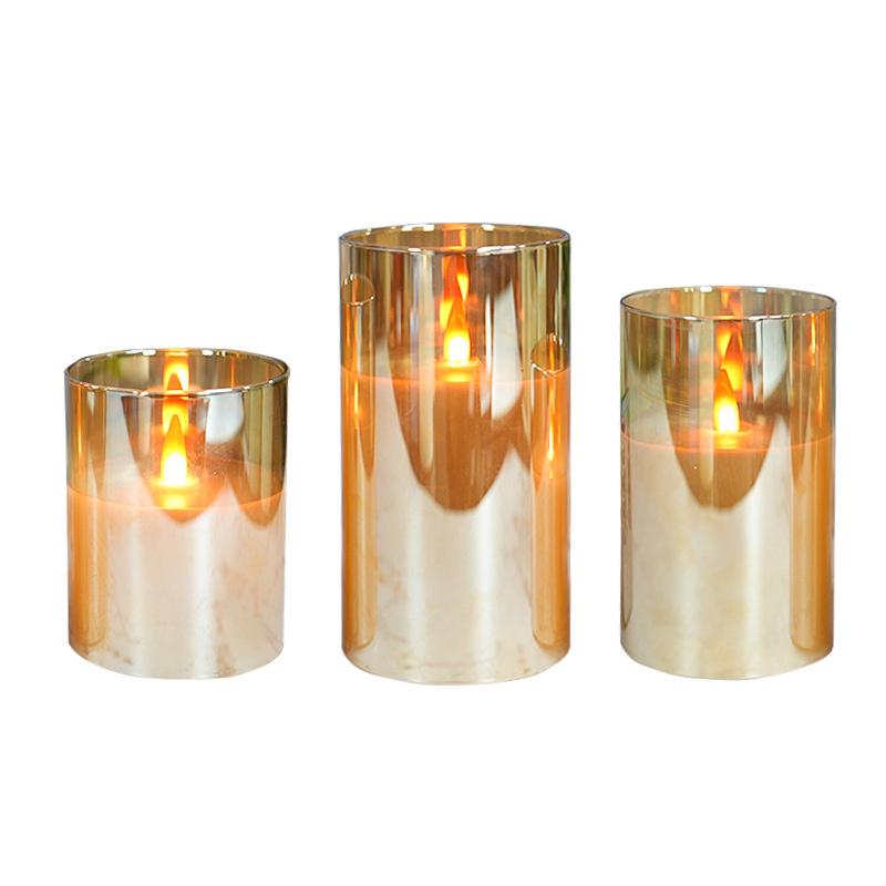 3-Pack Remote Control Electronic Candle Romantic Birthday Confession Proposal Decoration LED Light Paraffin Glass LED Candle