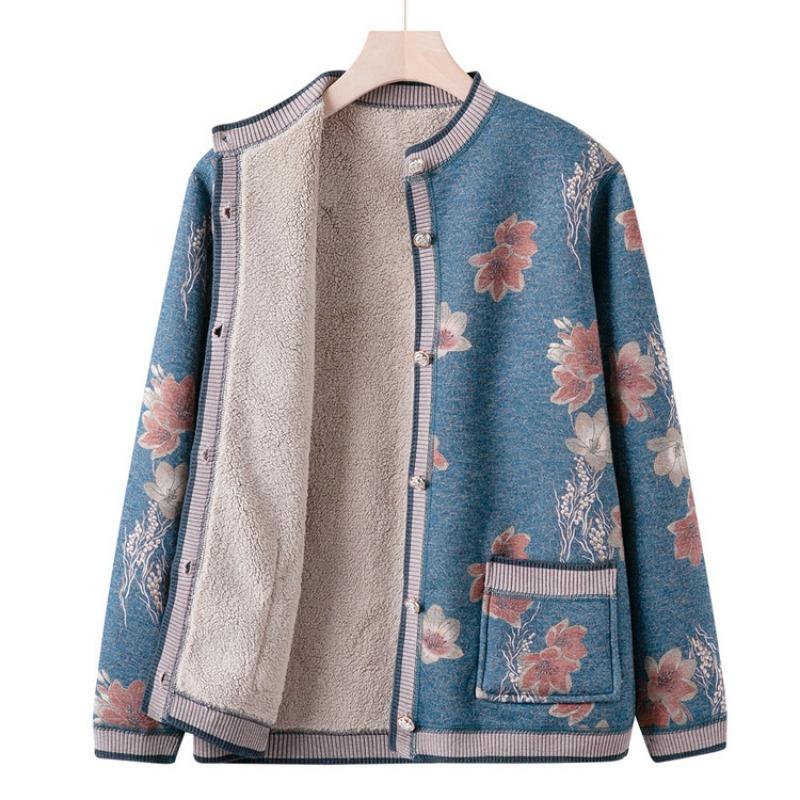 Бабушкин осенний повседневный кардиган флис утолщенный для среднего возраста пожилых людей осенне-зимняя одежда женская одежда для мамы новый вязаный свитер куртка