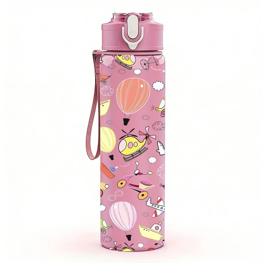 1PC Balloon Party Kids Doodle Seamless Print 750ml Color Plastic Sports Water Bottle Leakproof Flip Straw Lid Suitable for Sports Office Home Use