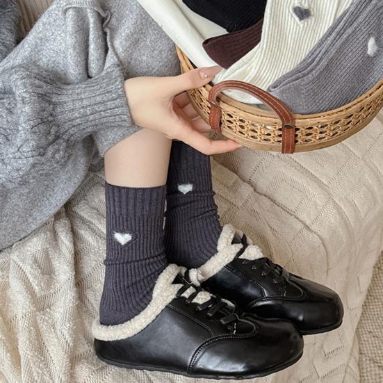 Women's Heart Pattern Mid Calf Crew Socks Ribbed Knit Boot Socks Fall Casual Soft Cozy Socks for Women Girls
