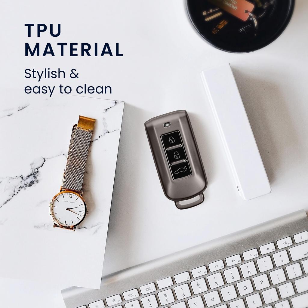 kwmobile Чехол для ключа Mitsubishi с 3 кнопками, совместимый с ключом от автомобиля - чехол для ключа с глянцевой отделкой TPU - противоударная защита ключа от автомобиля, черный матовый/черный