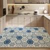 Коврик для кухни Водонепроницаемый напольный коврик ПВХ кожа Нескользящий ковер Большие синие ковры Ретро классический узор Домашний декор Коврики