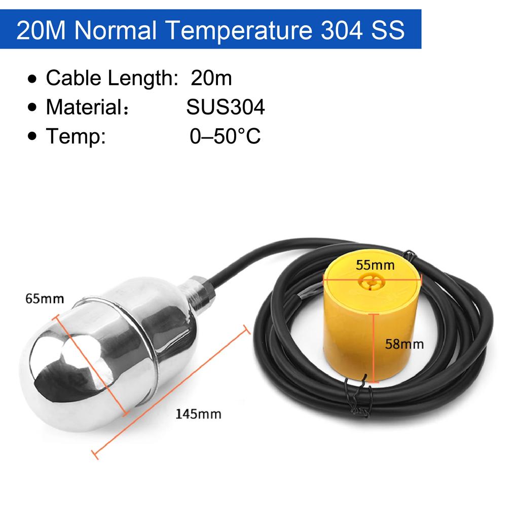 Stainless Steel Cable Float Ball Liquid Level Float Switch Durable Tank Level Sensor for Water