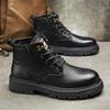 New 2024 Genuine Leather Casual Ankle Boots Men Round Toe Boots Comfy Lace-Up Anti-Slip Boots Outdoor Fashion Brand Casual Boots