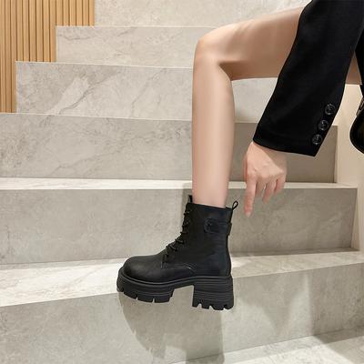 Ботинки Мартин из британской кожи на толстой подошве, женские, корейская версия, осень-зима 2025, для невысоких, увеличивают рост и стройнят, женская обувь на шнуровке