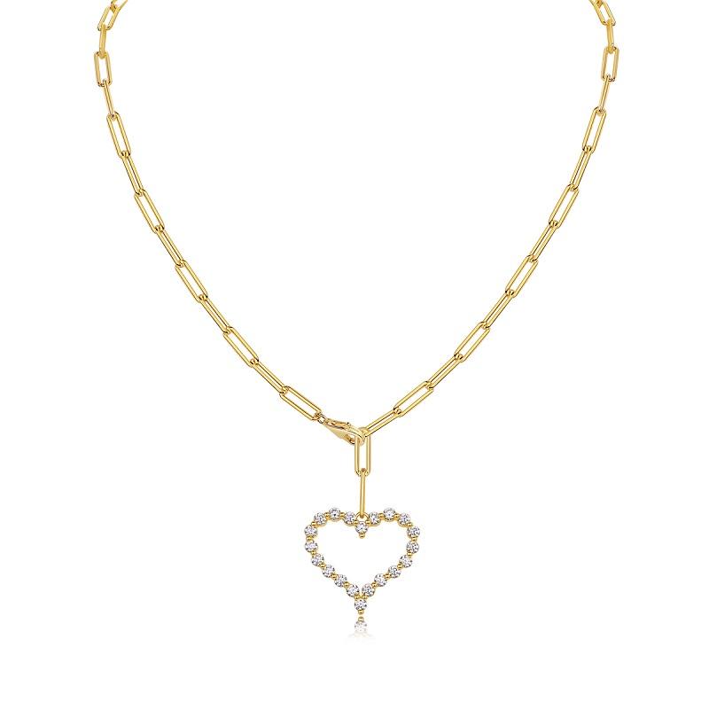 Fashion Jewelry Minimalist New Styles Hot Sale 18K Gold Plated Open Heart Moissanite Fine Jewelry Necklace