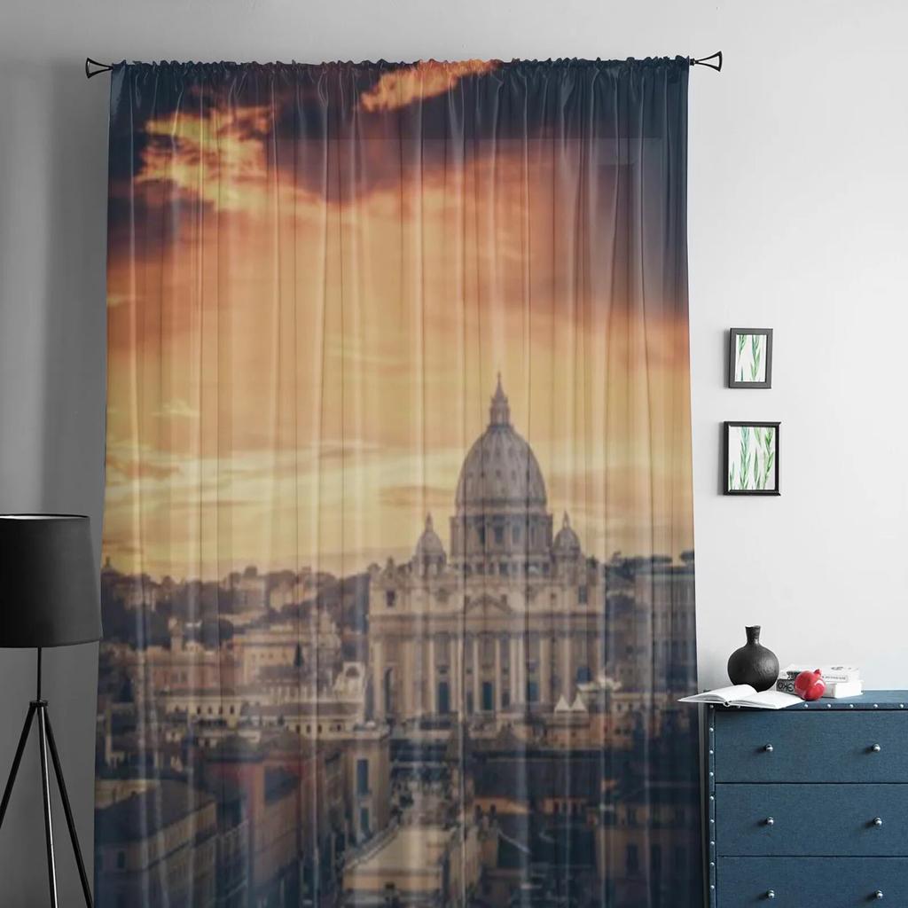 Vintage View Sheer Curtains for Living Room Transparent Tulle Window Treatments Bedroom Kitchen Home Decor Veil Drapes