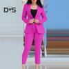 2 Pcs/Set Women Coat Pants Suit Double-breasted Long Sleeve Cadigan Lapel Jacket High Waist Button Zipper Closure Slim Fit Pants Lady OL Commute