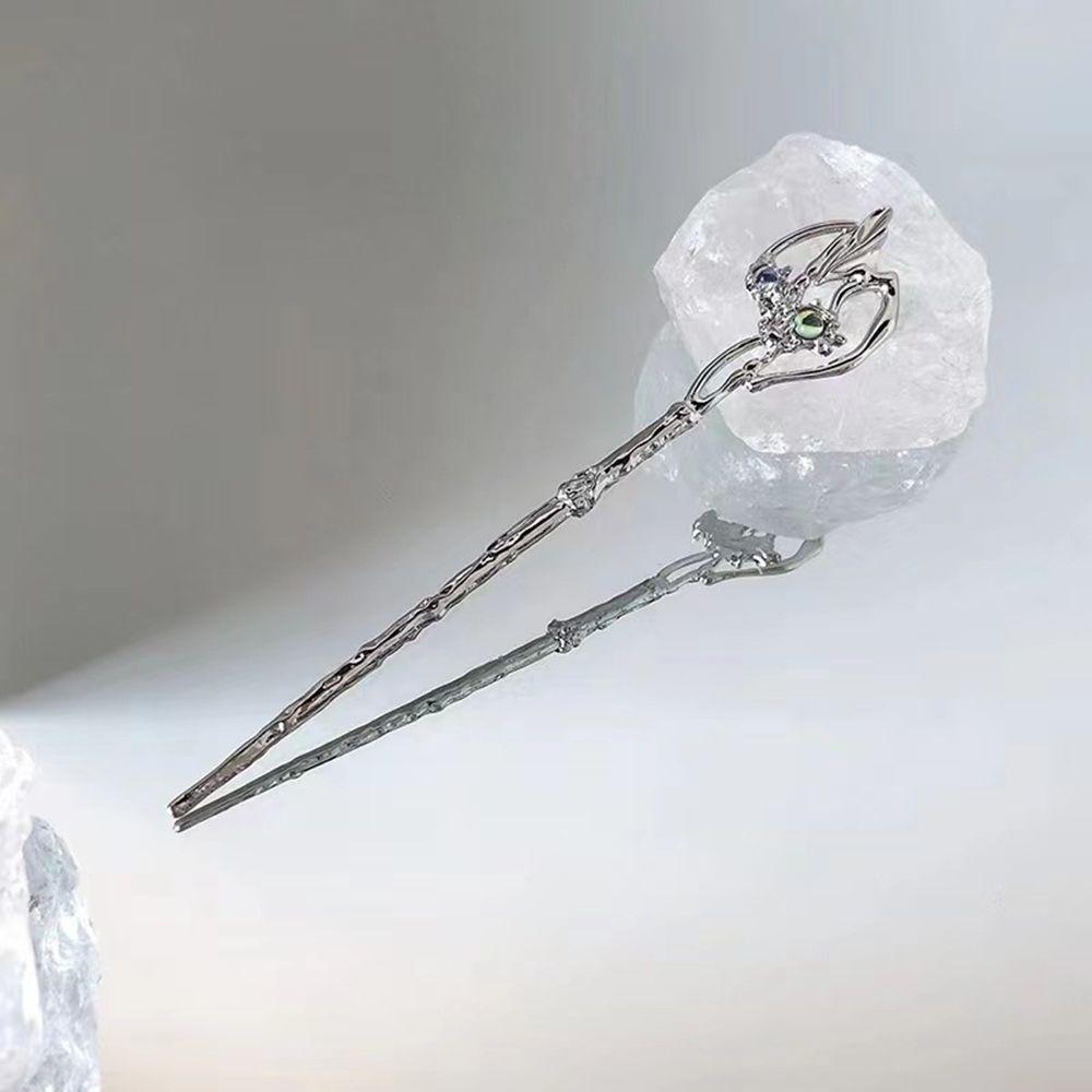 Silver Women Moonstone Zinc Zinc Alloy Women Hairpin Chinese Style Hairpin Hair Accessory Fashion Headwear