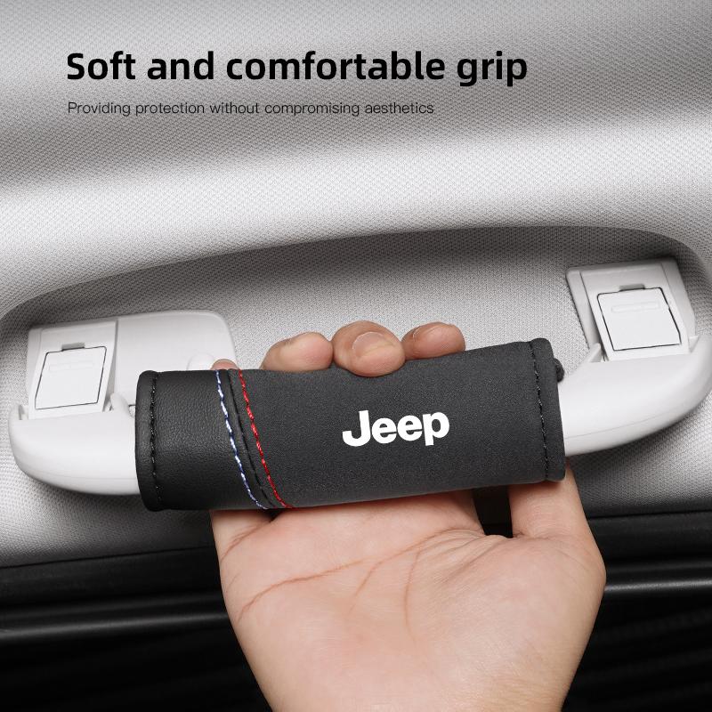 2Pcs Car Suede Leather Roof Handle Protective Cover For Jeep Renegade Compass Grand Cherokee Patriot Liberty Gladiator Wrangler