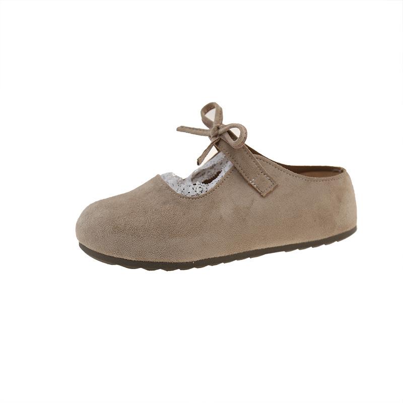 Тапочки-полушапки с бантом в стиле ретро, женская верхняя одежда, весна-лето 2025 г., плоские тапочки с одной педалью на толстой подошве