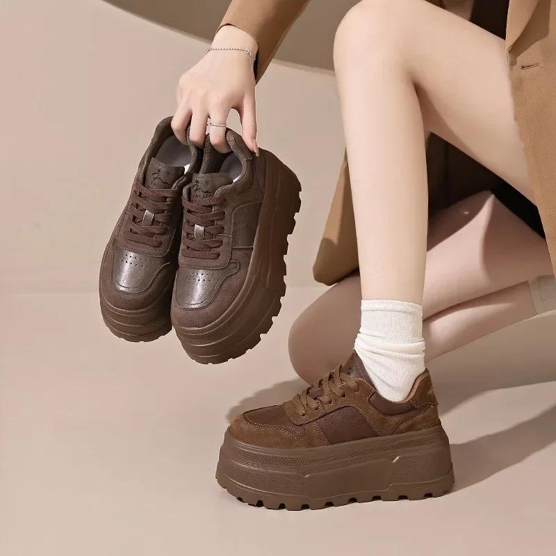 8 см новые женские кожаные кроссовки осень-весна повседневные кроссовки для ходьбы толстые зимние плюшевые высокие спортивные туфли для скейтборда женские