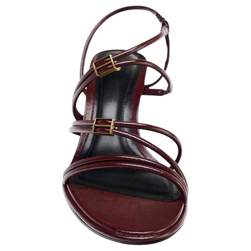 Zara ПУ Легкий Винтажный Ремешок Квадратный Носок Тонкий Высокий Каблук Сандалии 7См Женские Сандалии Малиновый 11308510022