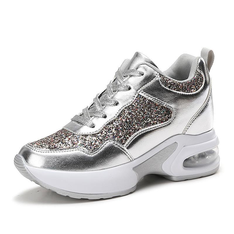 New Inner Heightening Women'S Shoes Mesh Breathable Pad Shock Absorption Thick Sole Fashion Casual Shoes Lightweight Sports Shoes