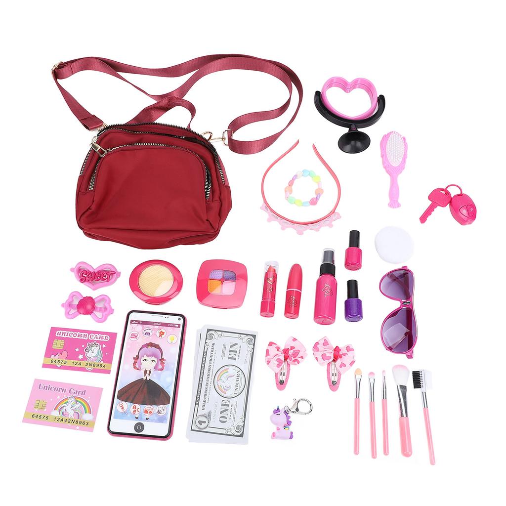 34 шт. Детский набор для макияжа, помада, тени для век, лак для ногтей, набор для ролевых игр с сумкой для переноски