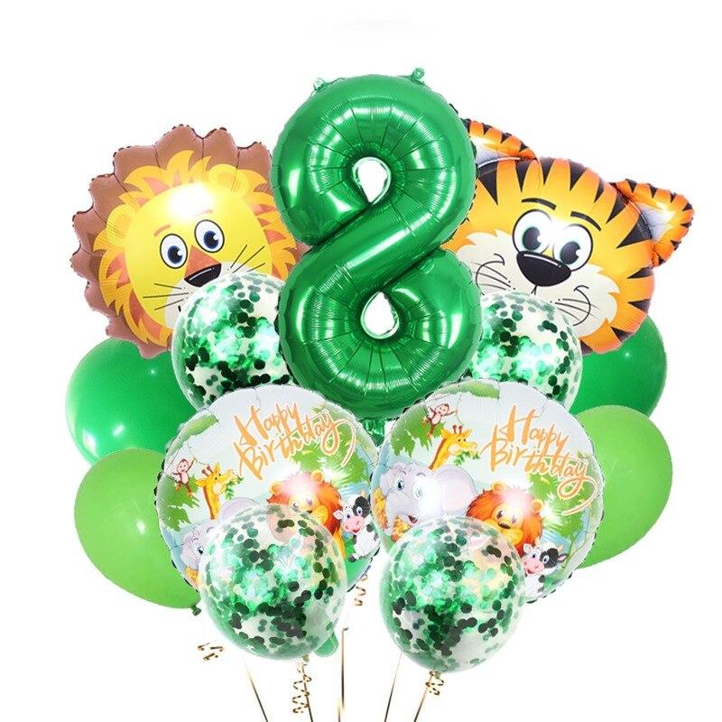 13pcs Animal Tiger Lion Foil Balloons Jungle Safari Party Set Kids 0 1 2 3 4 5 6 7 8 9 Years Birthday Party Decoration Supplies