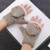 Gloves Men'S Warm Winter Fingers Couple Student Writing Dew Fingers Autumn Knitting Wool Flip