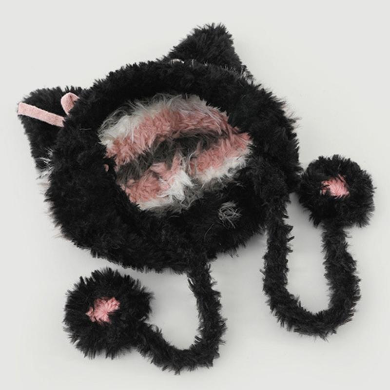 Furry Cartoon Head Cover with Ear for Outdoor Sports Striped Hat with Ear Oversized Headgear Hat for Winter
