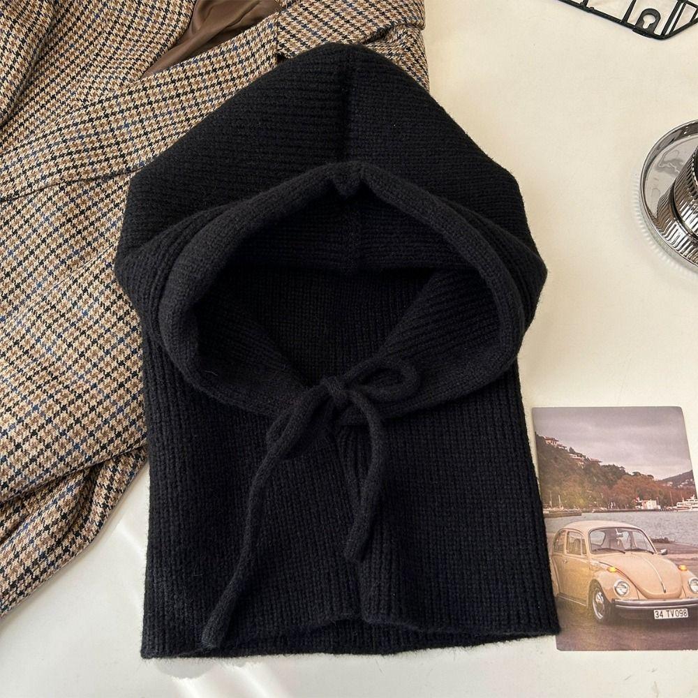Solid Color Knitted Balaclava Hat Woolen Pullover Cap Cute Neck Collar Beanies Cap  Outdoor