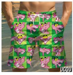 Men's Summer Shorts, Pink Leopard Grid Swimsuit, Hawaiian Beach Shorts, Men's Clothing