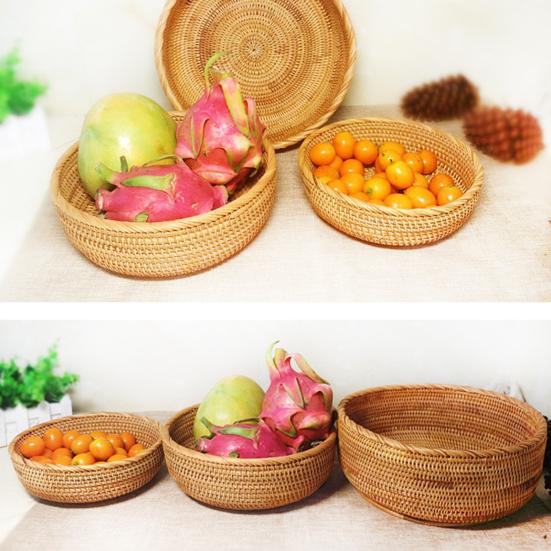 Корзина для хранения из ротанга, круглая сервировочная корзина, органайзер для гостиной, ручная работа, фруктовая чаша