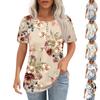 Женский модный повседневный короткий рукав пуловер с цветочным принтом и круглым вырезом на пуговицах