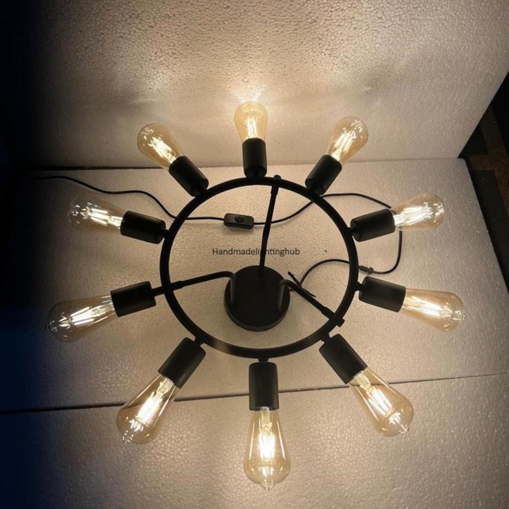 Итальянский Mid Century Black Sputnik Linear Semi-Flush Mount Hanging Chandelier Light Fixture