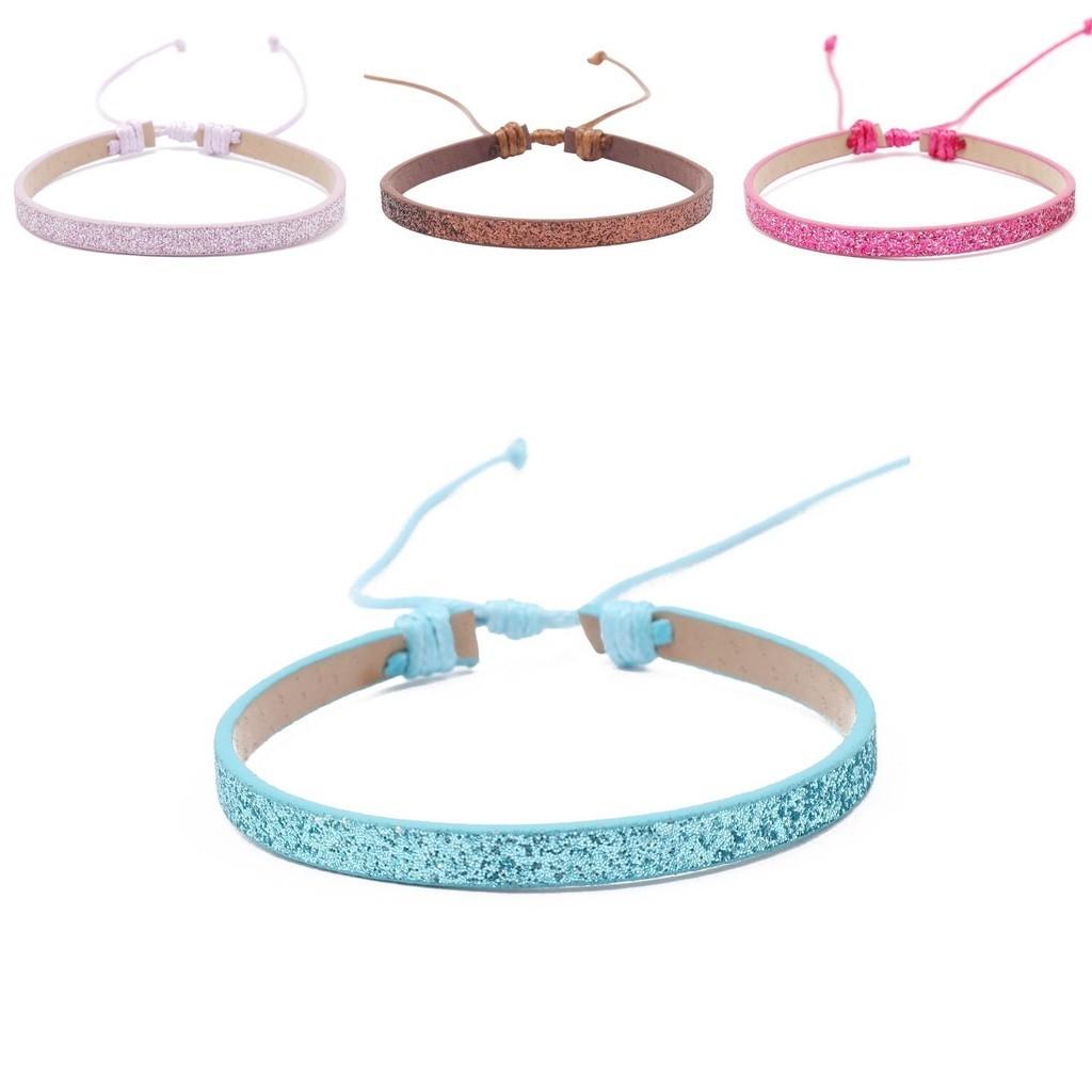 Colorful Sparkly Pu Leather Handmade Pullable Women's Bracelet Simple And Artistic European And American Style