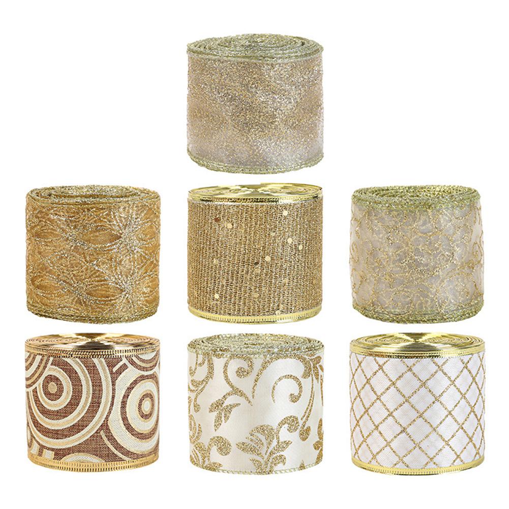 Очаровательная блестящая лента шириной 2,5 дюйма из прозрачной органзы с привлекательным золотым завитком для творческих проектов и торжеств