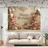 2D Elegant Floral Birthday Backdrop, Retro Ornate Wall Banner, Adult Birthday Party Decor