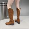Сапоги женские новые вышитые боковые молнии ковбойские сапоги женские коричневые ретро толстый каблук длинные сапоги Botas Mujer 2024